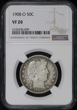 Obverse of this 1908-O Barber Half Dollar NGC VF-20
