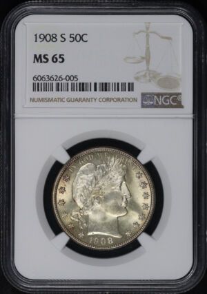 Obverse of this 1908-S Barber Half Dollar NGC MS-65