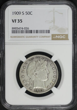 Obverse of this 1909-S Barber Half Dollar NGC VF-35