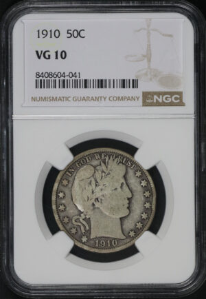 Obverse of this 1910 Barber Half Dollar NGC VG-10
