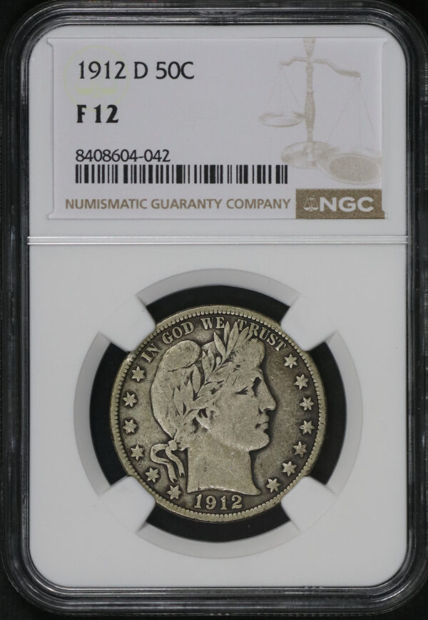 Obverse of this 1912-D Barber Half Dollar NGC F-12