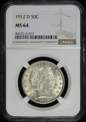 Obverse of this 1912-D Barber Half Dollar NGC MS-64