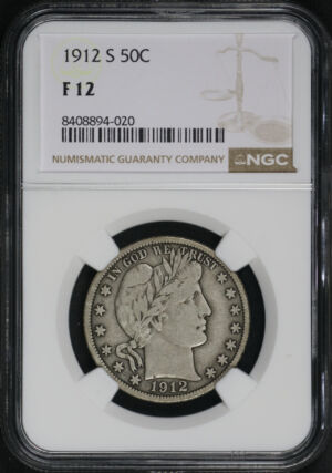Obverse of this 1912-S Barber Half Dollar NGC F-12