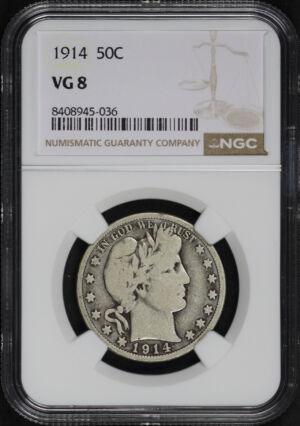 Obverse of this 1914 Barber Half Dollar NGC VG-8