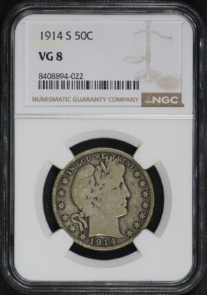 Obverse of this 1914-S Barber Half Dollar NGC VG-8