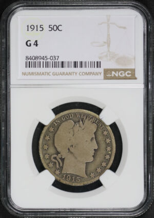 Obverse of this 1915 Barber Half Dollar NGC G-4