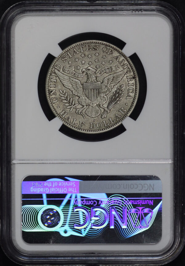 Reverse of this 1915-S Barber Half Dollar NGC XF-45