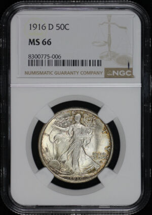 Obverse of this 1916-D Walking Liberty Half Dollar NGC MS-66