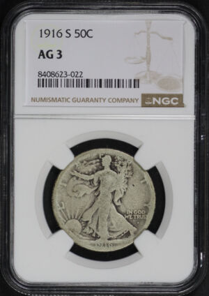 Obverse of this 1916-S Walking Liberty Half Dollar NGC AG-3