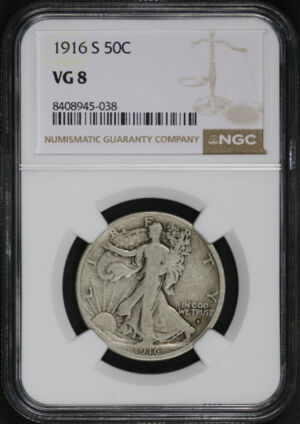 Obverse of this 1916-S Walking Liberty Half Dollar NGC VG-8