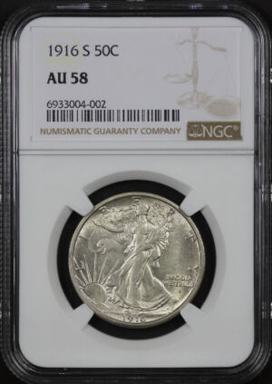 Obverse of this 1916-S Walking Liberty Half Dollar NGC AU-58