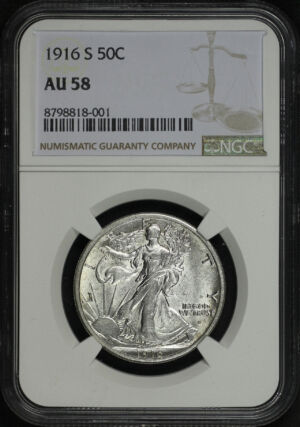 Obverse of this 1916-S Walking Liberty Half Dollar NGC AU-58