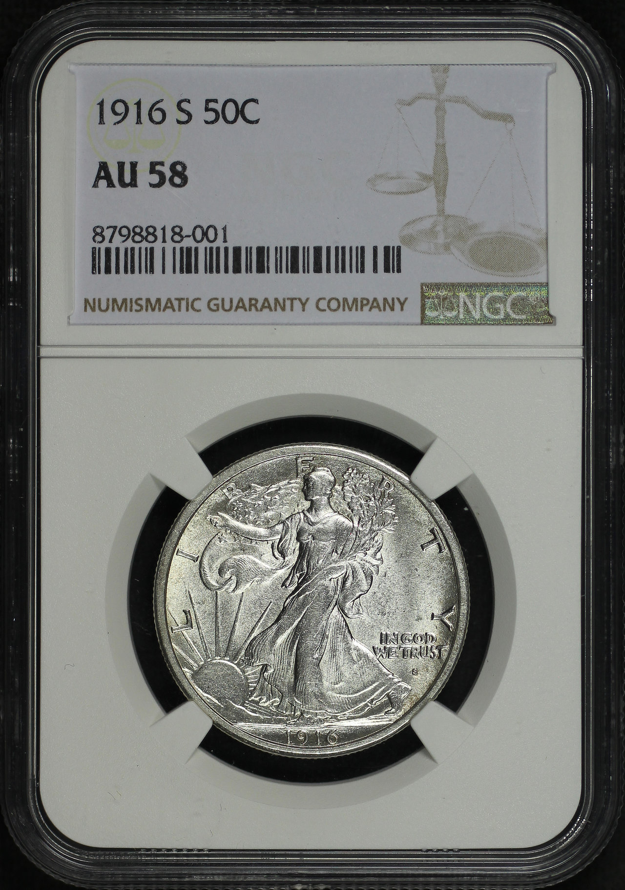 Obverse of this 1916-S Walking Liberty Half Dollar NGC AU-58