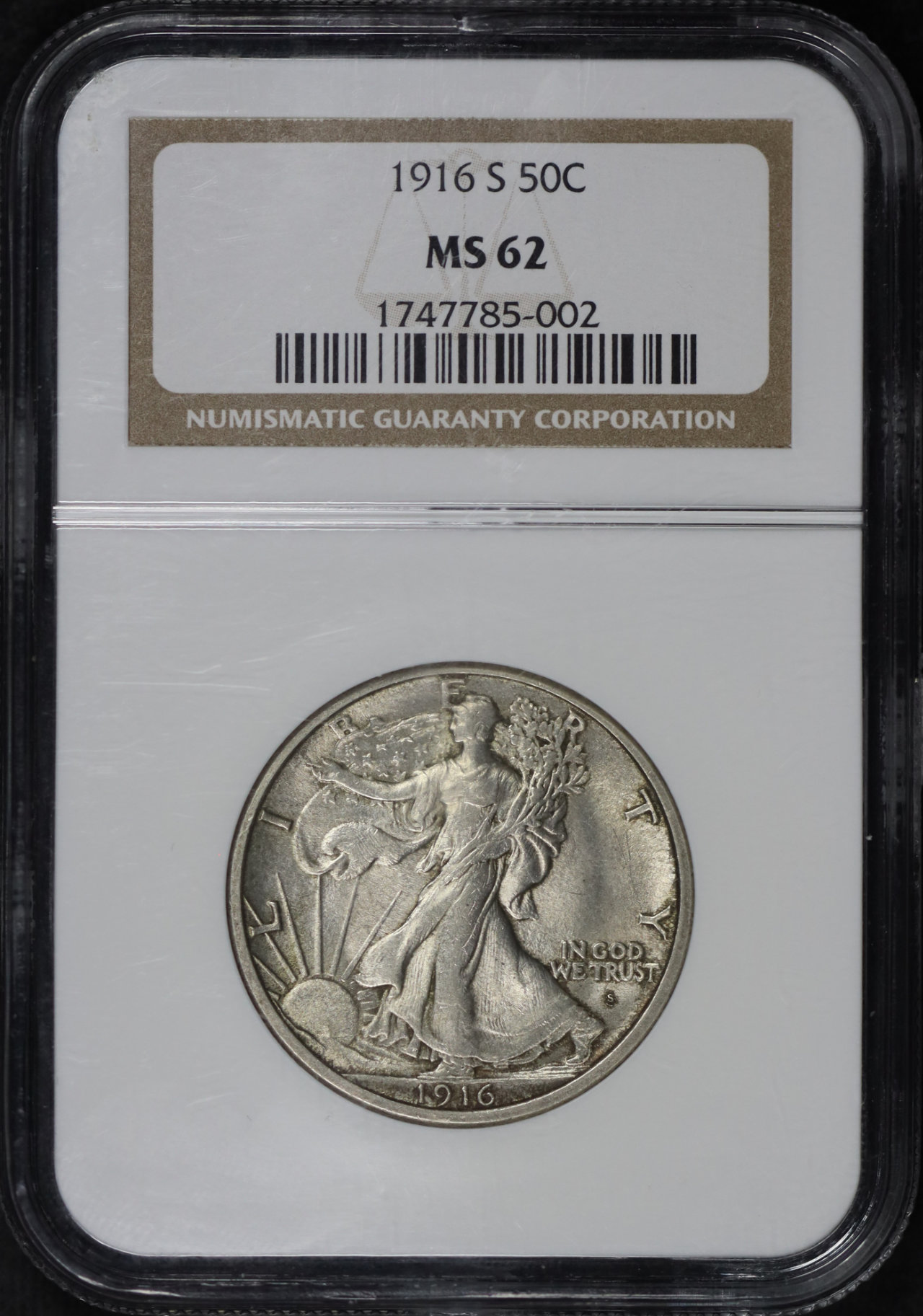 Obverse of this 1916-S Walking Liberty Half Dollar NGC MS-62