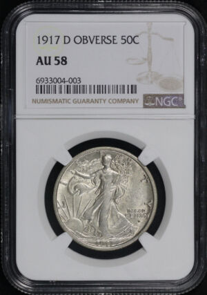 Obverse of this 1917-D Walking Liberty Half Dollar Obverse NGC AU-58