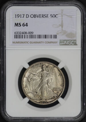 Obverse of this 1917-D Walking Liberty Half Dollar Obverse NGC MS-64