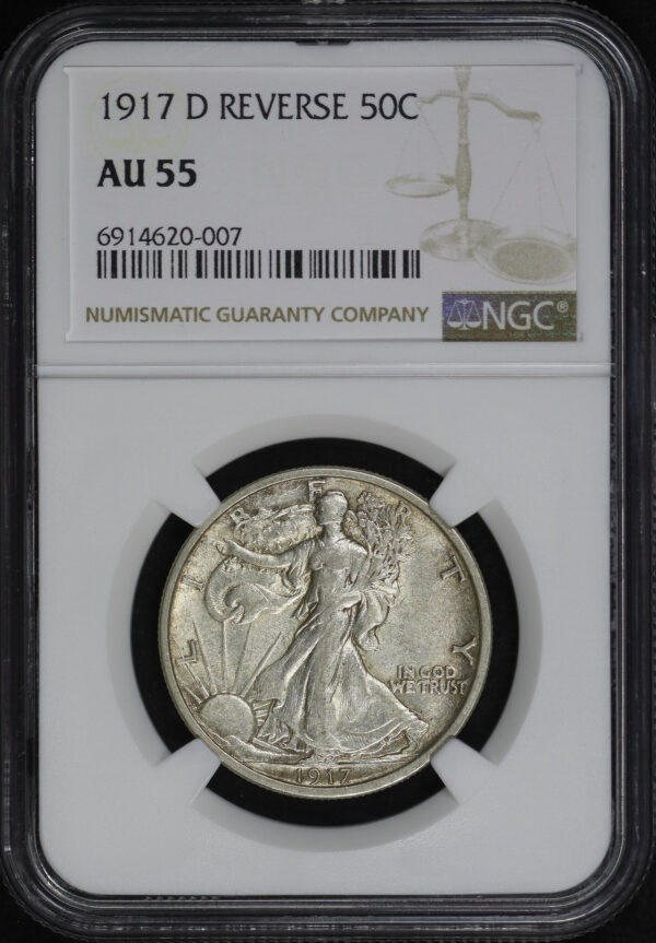 Obverse of this 1917-D Walking Liberty Half Dollar Reverse NGC AU-55