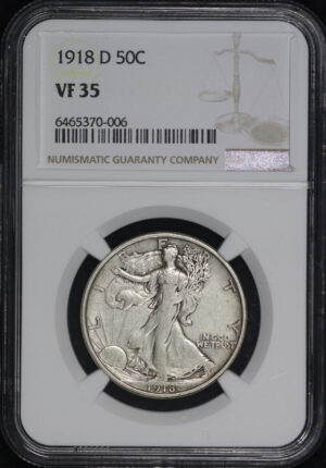 Obverse of this 1918-D Walking Liberty Half Dollar NGC VF-35