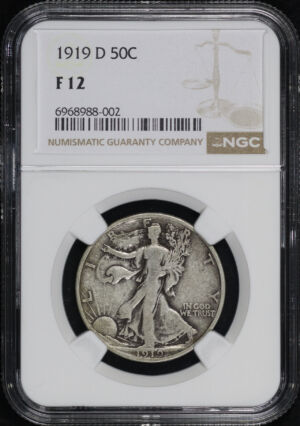 Obverse of this 1919-D Walking Liberty Half Dollar NGC F-12