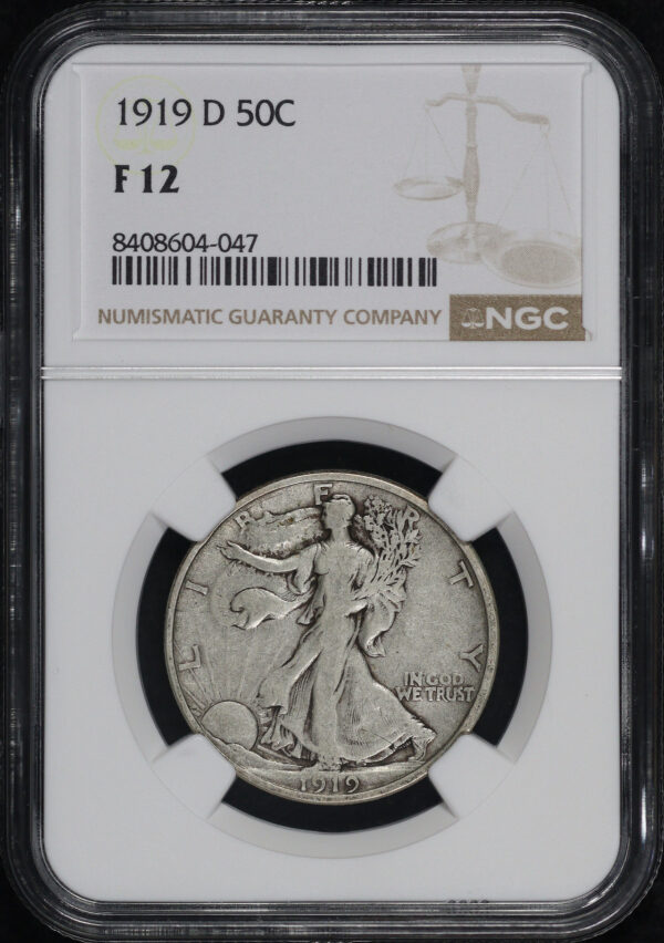 Obverse of this 1919-D Walking Liberty Half Dollar NGC F-12