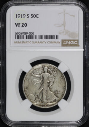 Obverse of this 1919-S Walking Liberty Half Dollar NGC VF-20