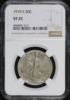 Obverse of this 1919-S Walking Liberty Half Dollar NGC VF-25
