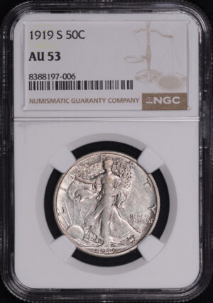 Obverse of this 1919-S Walking Liberty Half Dollar NGC AU-53