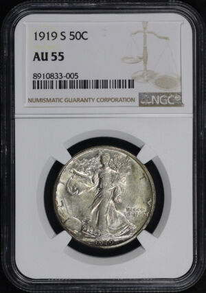 Obverse of this 1919-S Walking Liberty Half Dollar NGC AU-55