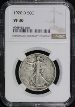 Obverse of this 1920-D Walking Liberty Half Dollar NGC VF-30