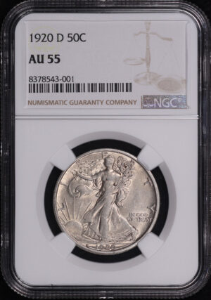 Obverse of this 1920-D Walking Liberty Half Dollar NGC AU-55