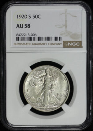 Obverse of this 1920-S Walking Liberty Half Dollar NGC AU-58
