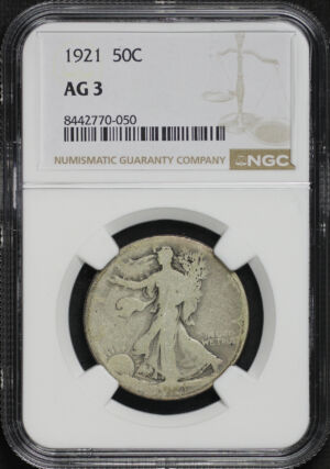 Obverse of this 1921 Walking Liberty Half Dollar NGC AG-3