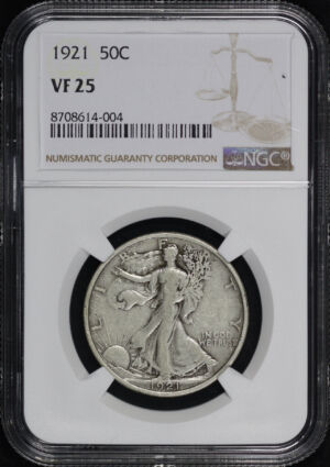 Obverse of this 1921 Walking Liberty Half Dollar NGC VF-25