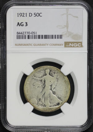 Obverse of this 1921-D Walking Liberty Half Dollar NGC AG-3
