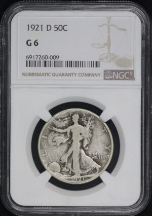 Obverse of this 1921-D Walking Liberty Half Dollar NGC G-6