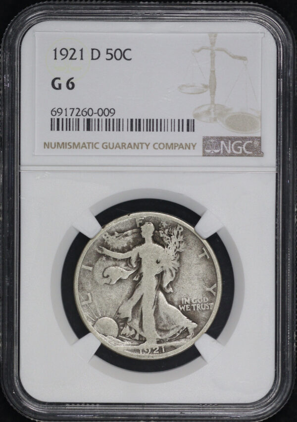 Obverse of this 1921-D Walking Liberty Half Dollar NGC G-6