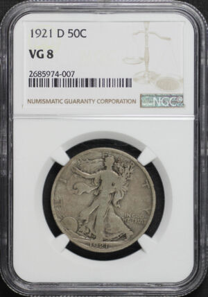 Obverse of this 1921-D Walking Liberty Half Dollar NGC VG-8