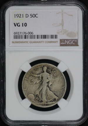 Obverse of this 1921-D Walking Liberty Half Dollar NGC VG-10