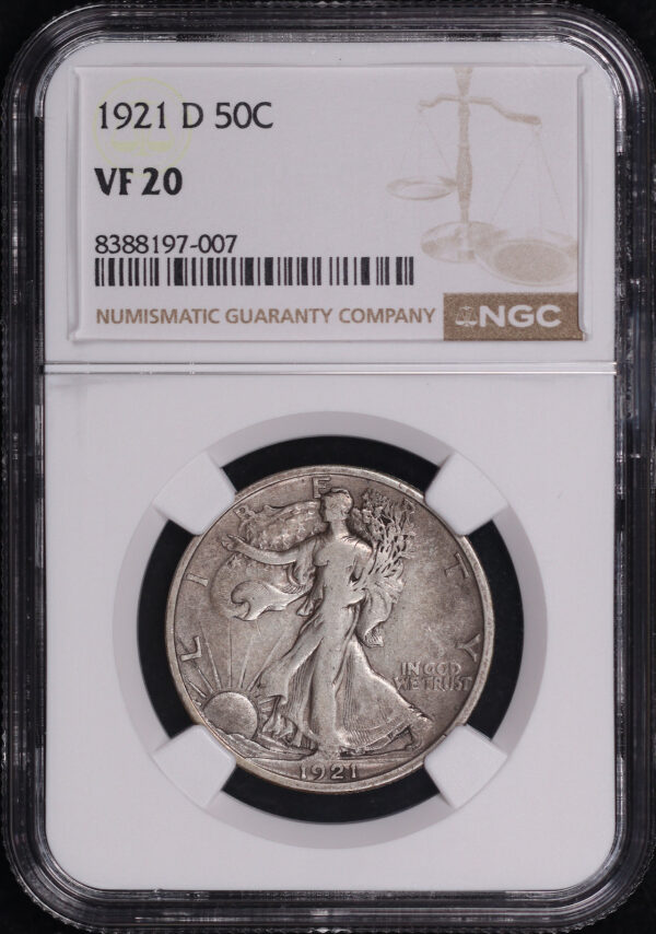 Obverse of this 1921-D Walking Liberty Half Dollar NGC VF-20