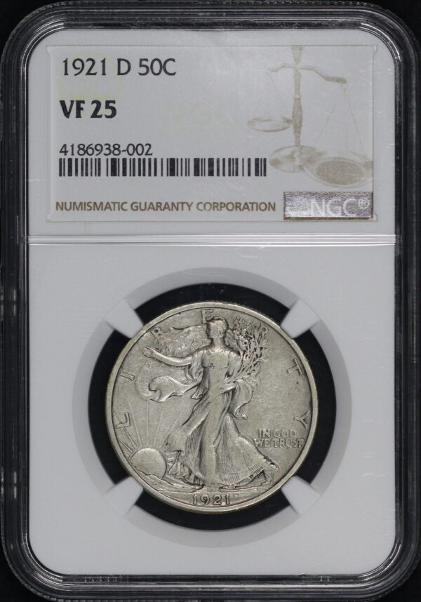 Obverse of this 1921-D Walking Liberty Half Dollar NGC VF-25