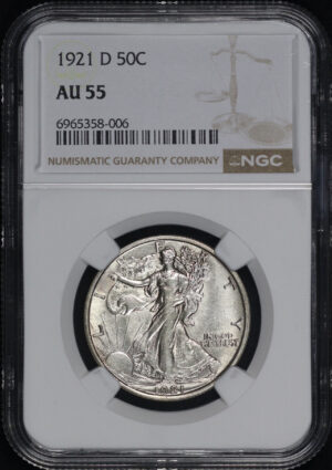 Obverse of this 1921-D Walking Liberty Half Dollar NGC AU-55