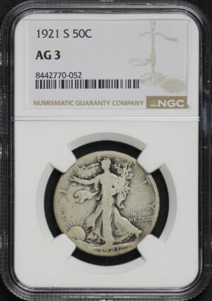 Obverse of this 1921-S Walking Liberty Half Dollar NGC AG-3