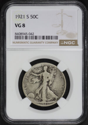 Obverse of this 1921-S Walking Liberty Half Dollar NGC VG-8