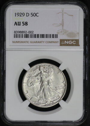 Obverse of this 1929-D Walking Liberty Half Dollar NGC AU-58