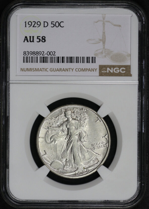 Obverse of this 1929-D Walking Liberty Half Dollar NGC AU-58