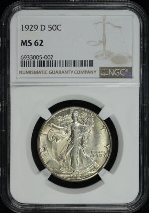 Obverse of this 1929-D Walking Liberty Half Dollar NGC MS-62