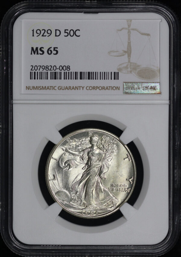 Obverse of this 1929-D Walking Liberty Half Dollar NGC MS-65