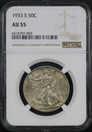 Obverse of this 1933-S Walking Liberty Half Dollar NGC AU-55