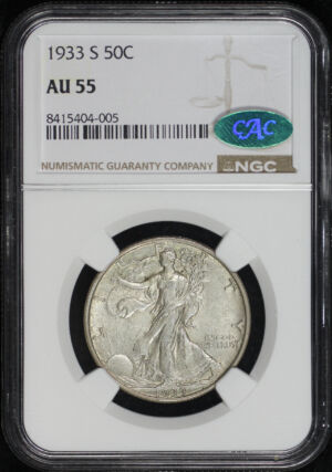 Obverse of this 1933-S Walking Liberty Half Dollar NGC AU-55 CAC