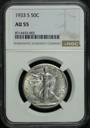 Obverse of this 1933-S Walking Liberty Half Dollar NGC AU-55